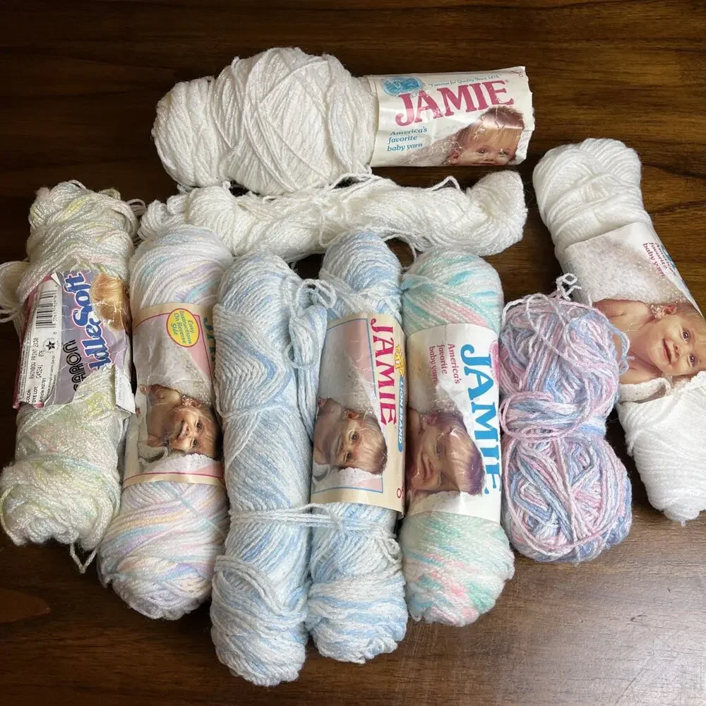 Vintage 1 lb Lot Of Blue White & Ombre Baby Yarn: Bernat Jamie & Unlabeled, Used